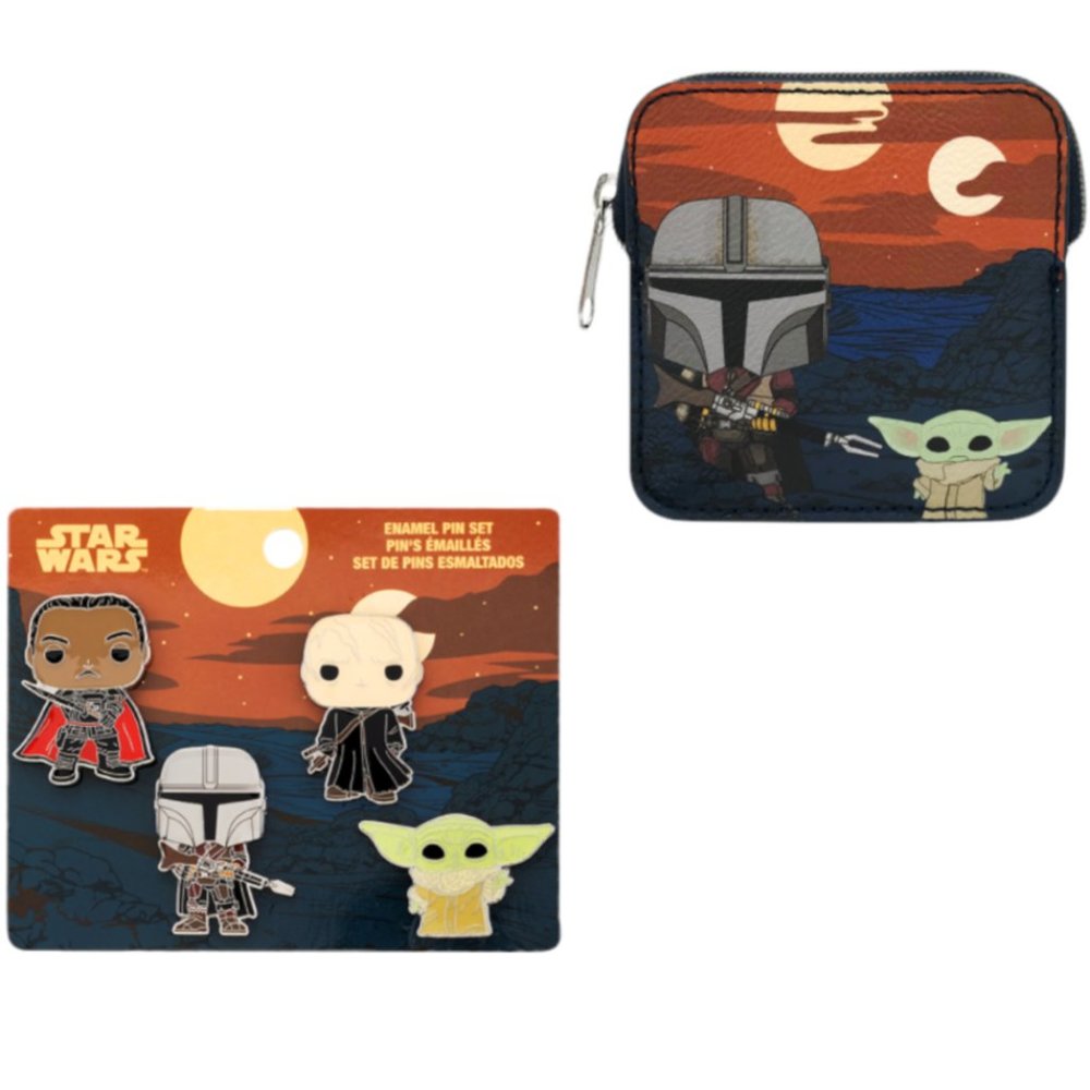 Funko Pop! Star Wars: The Mandalorian Enamel 4 Piece Pin Set & Coin Bag Bundle